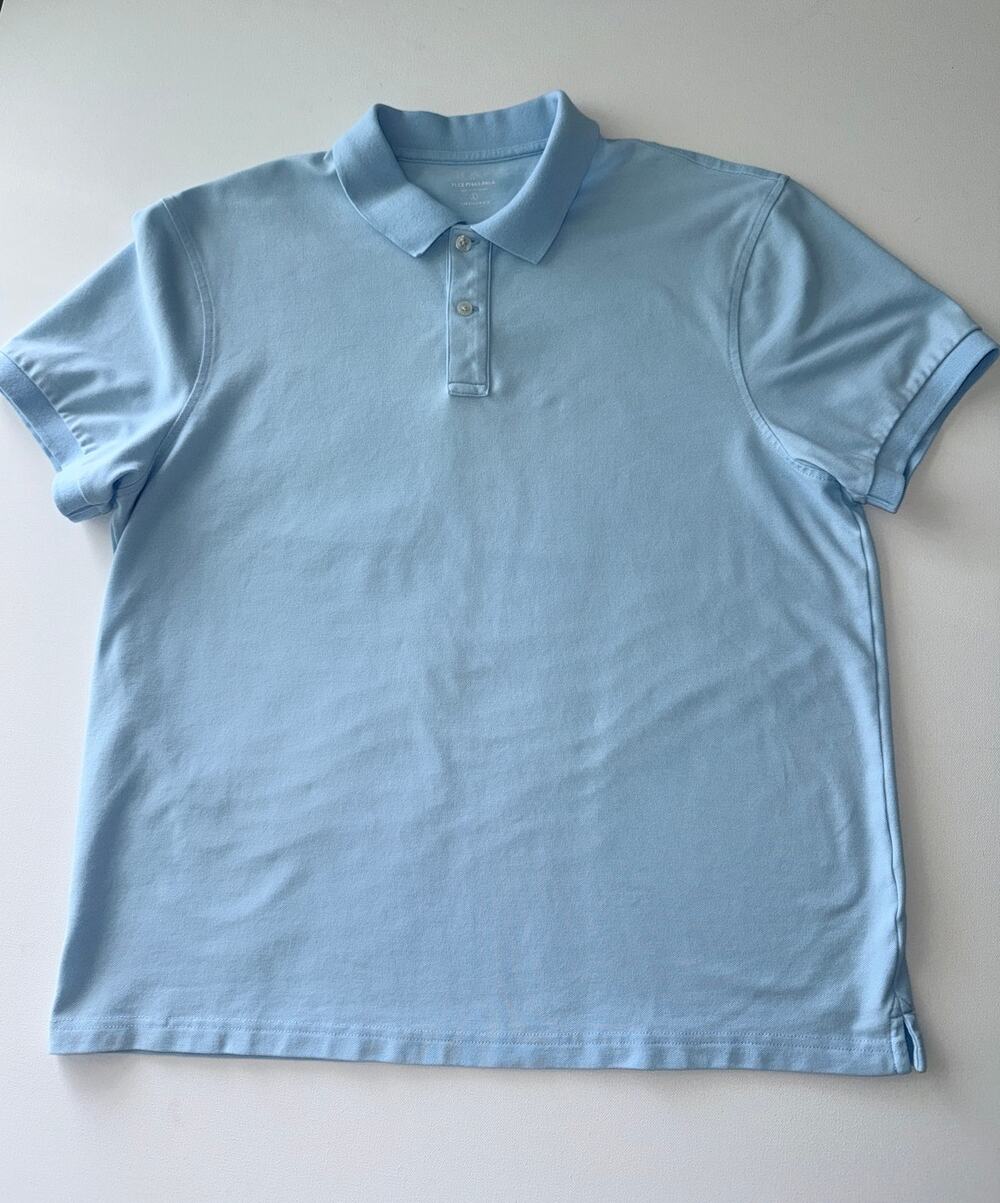 J.Crew Flex Pique Polo Men's L Light Blue Untucked Short Sleeve Stretch